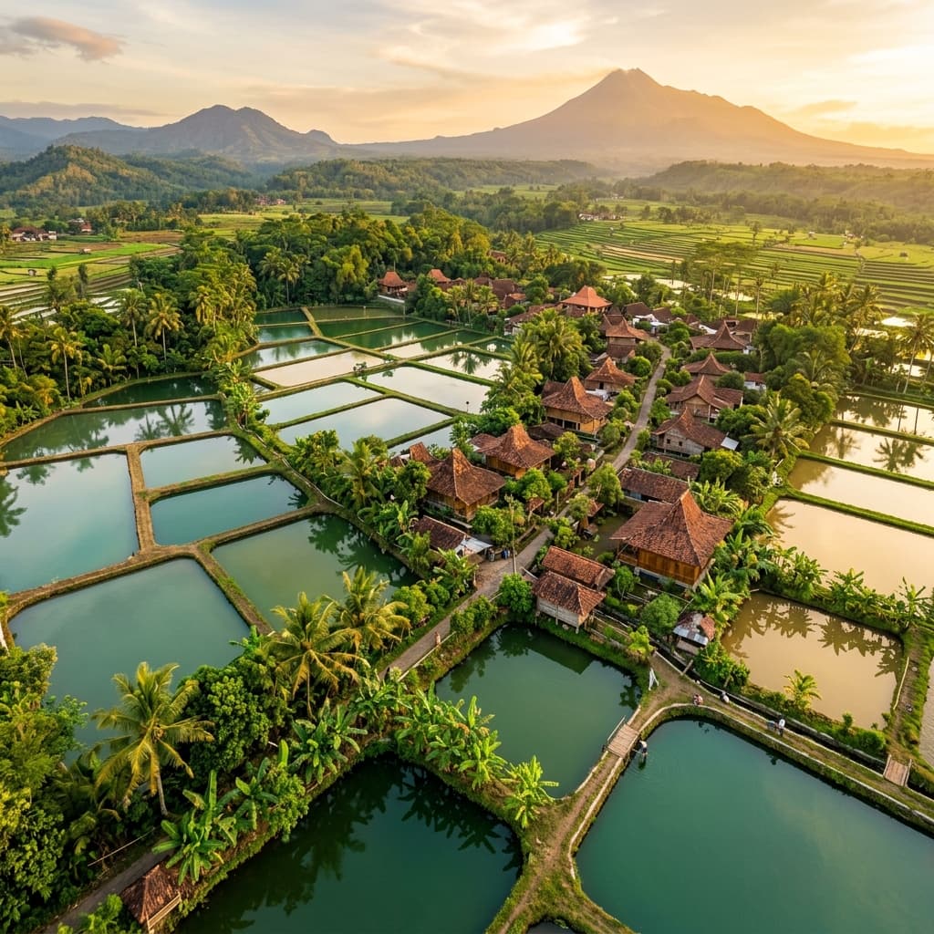 Pesona Air Tawar Tingkir Tengah - kolam ikan dan vegetasi tropis